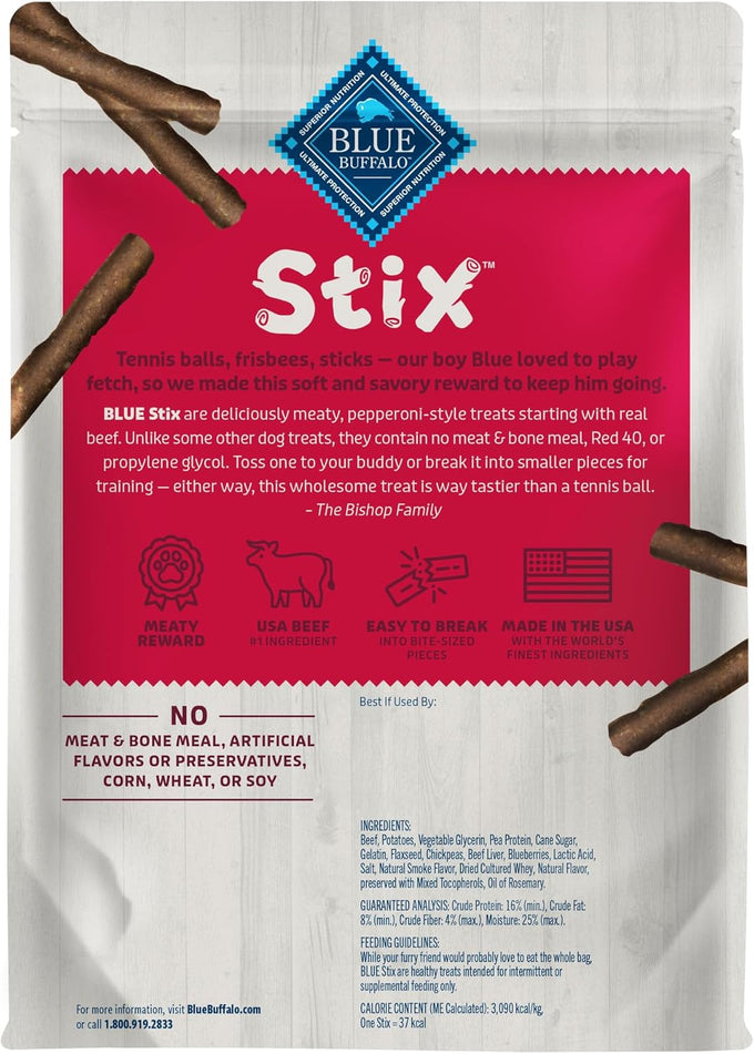 Blue Buffalo Stix Beef Recipe Dog Treats, Pepperoni-Style, Natural Ingredients, 13-Ounce Bag