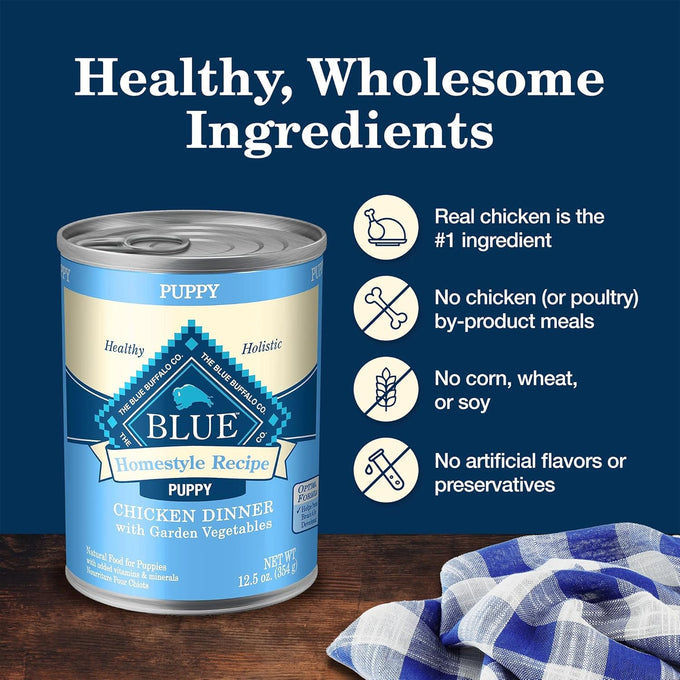 Blue Buffalo Homestyle Puppy Wet Dog Food, Chicken Dinner, 12-Pack