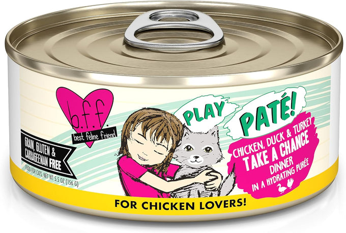 Weruva B.F.F. Play Chicken, Duck & Turkey Paté Lovers Wet Cat Food, 5.5oz Can (Pack of 8)