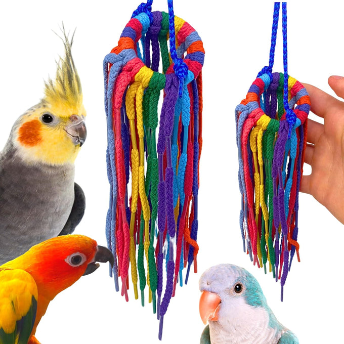 Bonka Bird Toys 51214 Small Aglet Heaven Cotton Shoelace Toy for Parakeets Cockatiels Quakers Pionus Bird Enrichment