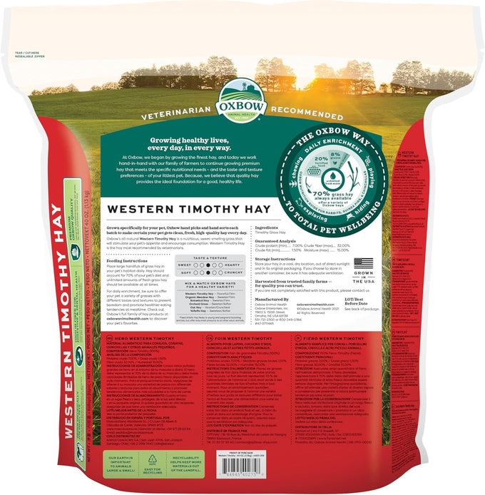 Oxbow Western Timothy Hay for Small Pets - High Fiber for Digestive Health and Dental Support - 40 oz Bag - All-Natural Grass Hay for Rabbits Guinea Pigs Chinchillas