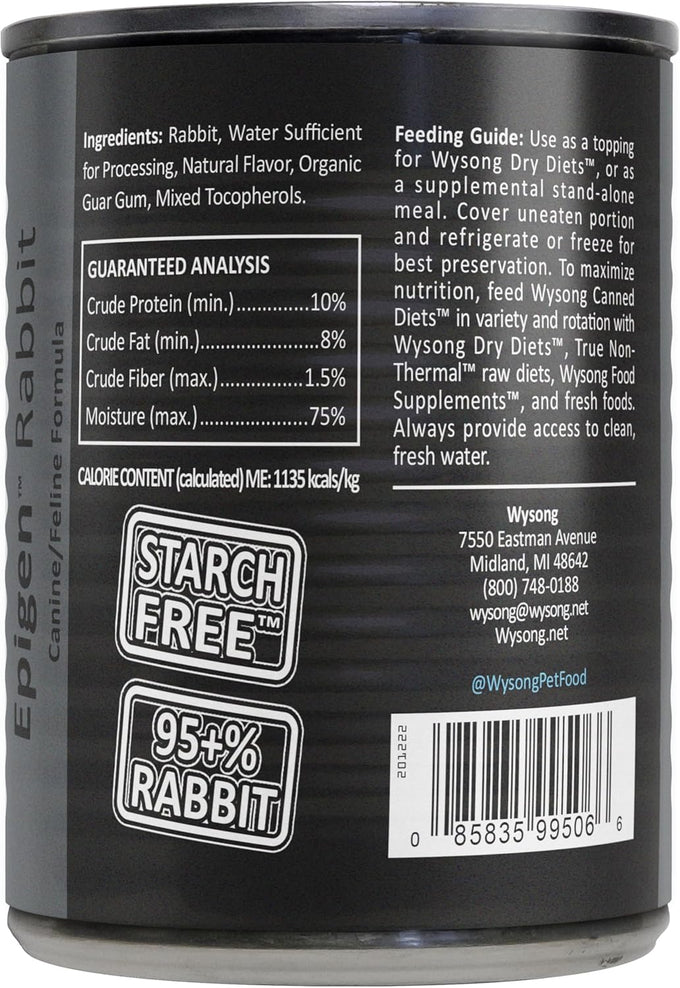 Wysong Epigen 95% Rabbit Meat canned pet food for dogs and cats