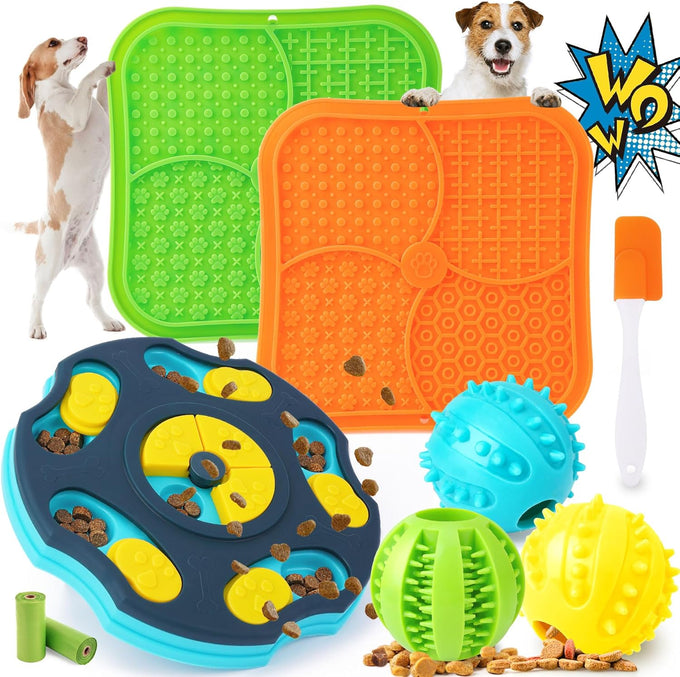 Forfon 9-pack dog puzzle toy set with lick mats, treat balls, and silicone spatula for small to medium smart dogs.