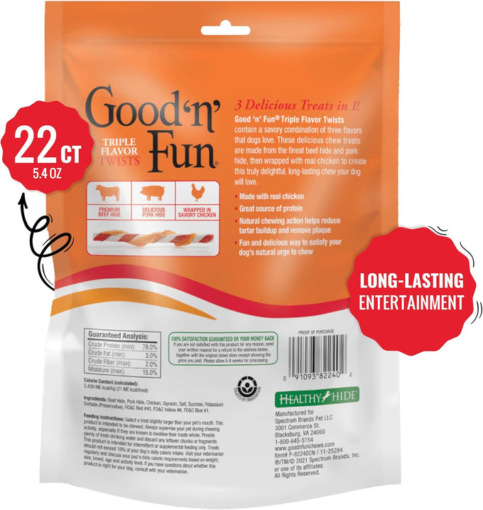 Good 'N' Fun Triple Flavor Real Chicken Jerky Dog Chews, 22-Count