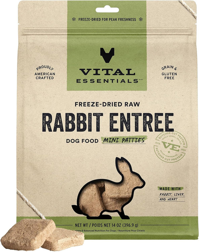 vital essentials freeze dried raw rabbit dog food 14oz bag high protein grain free dry dog food