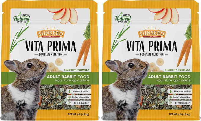 Sun Seed Vita Prima Adult Rabbit Food 4 lbs. high-fiber hay base, vitamin-enriched mix, variety of grains and fruits