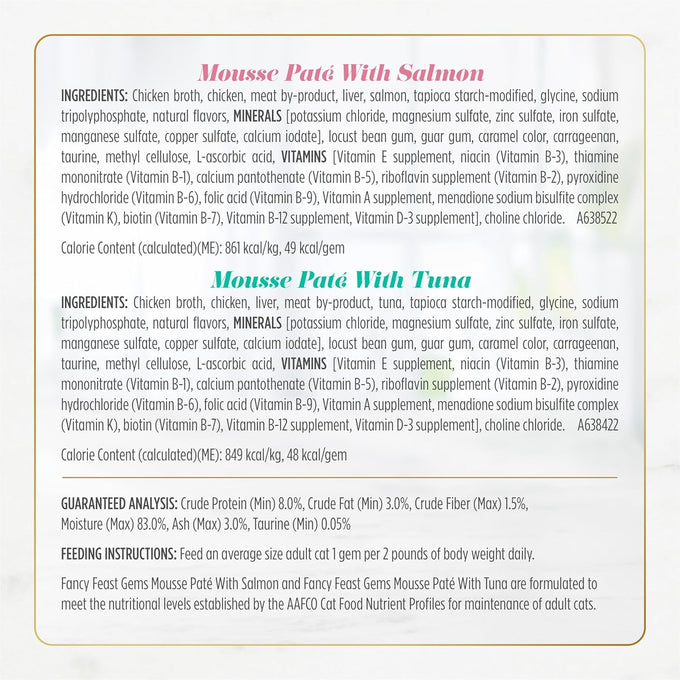 Fancy Feast Gems pate cat food mousse and savory gravy wet cat food variety pack, pack of 12, 4 oz boxes