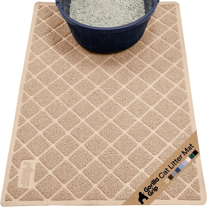 gorilla grip 24x17 gray cat litter box mat, cushioned coil mesh litter trapping mat, scatter control supplies for less mess