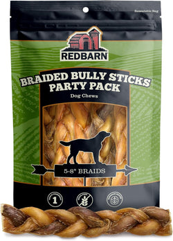 Redbarn Pet Products 5"-8" Braided Bully Sticks for Small & Large Dogs - Single Ingredient Low Odor Rawhide Free - 8 oz Bag
