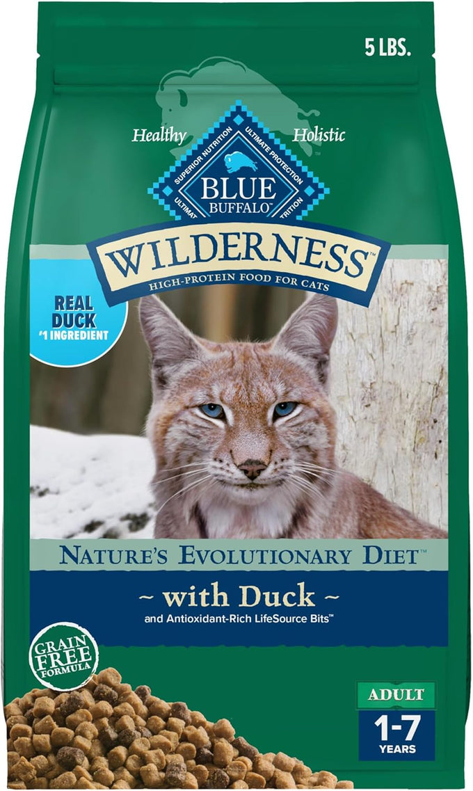 Blue Buffalo Wilderness Duck High-Protein Grain-Free Dry Cat Food for Adults, 5-lb Bag