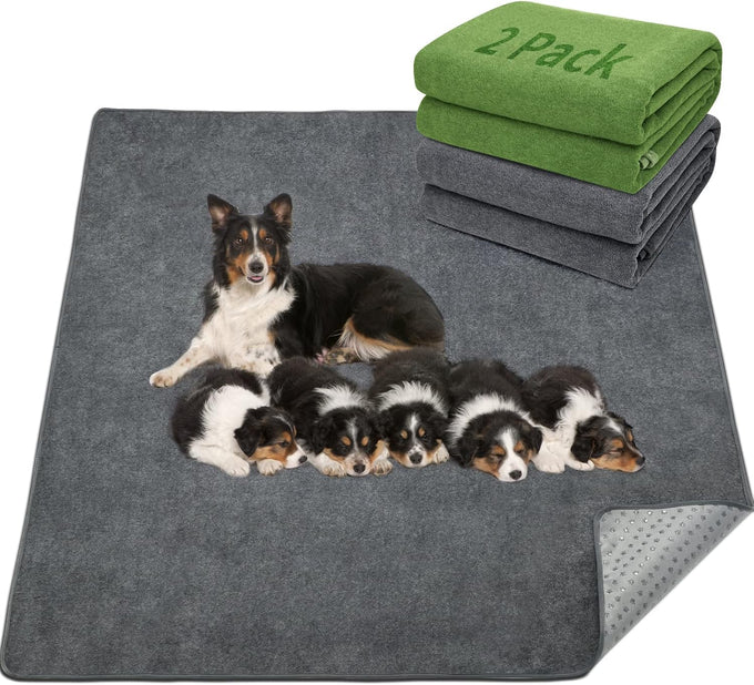 loobani 2 packs extra large reusable dog mat for floor, non-slip washable pee pads for dogs, gray, 36x48 inches