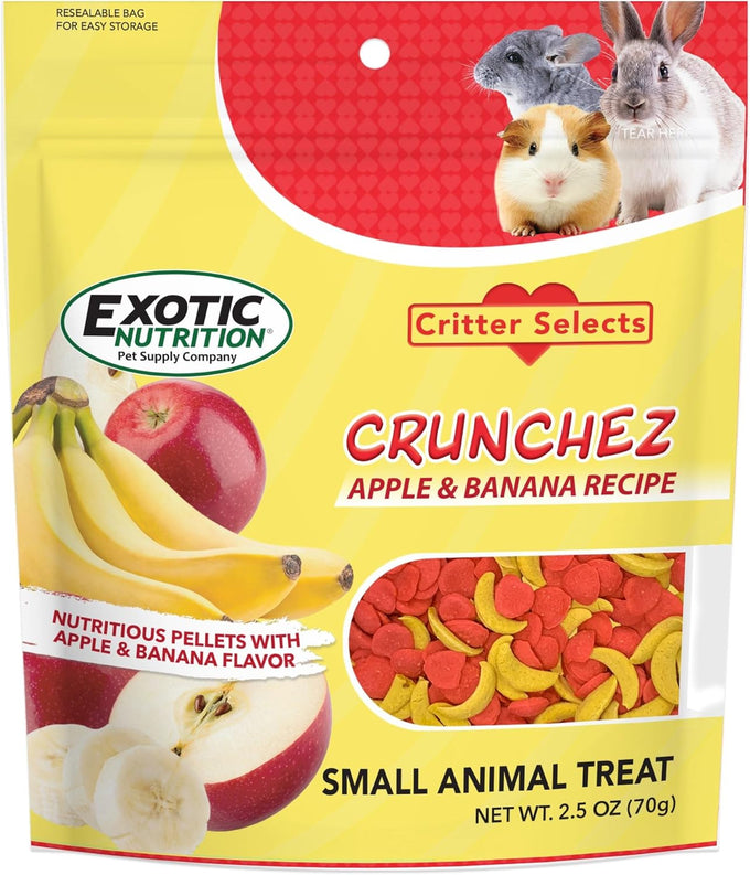 Crunchez Apple and Banana Crunchy Fruit Flavored Treat Bites for Sugar Gliders, Hamsters, and Small Pets