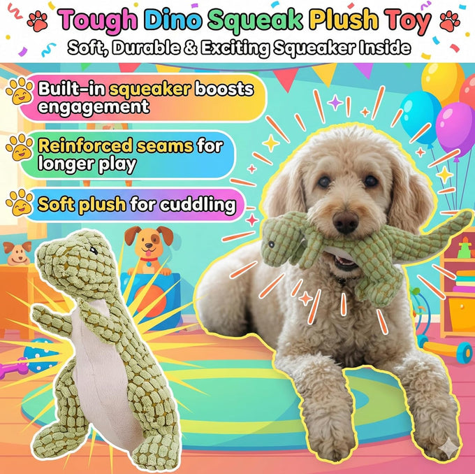 Interactive Self-Rolling Dog Toy Play Set for Puppies & Small-Medium Dogs - Includes Smart Ball, Rubber Bone & Plush Dinosaur