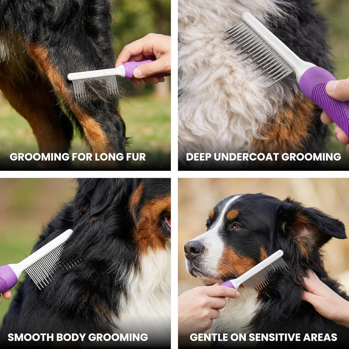 stainless steel poodle detangling pet comb with long and short teeth for dogs and cats grooming
