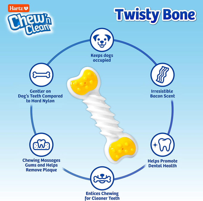 Hartz Chew 'n Clean Twisty Bone Dog Chew Toy, Bacon Scented, Extra Small for Moderate Chewers