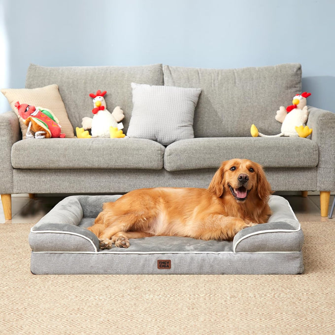 EHEYCIGA Orthopedic Dog Bed for Extra Large Dogs, 44x32Inch Grey Waterproof Memory Foam with Sides and Non-Slip Support