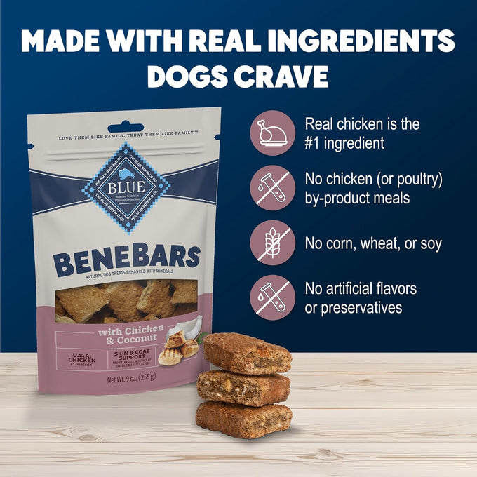 Blue Buffalo BeneBars Skin & Coat Support Dog Treats with Omega 3 & 6 Fatty Acids