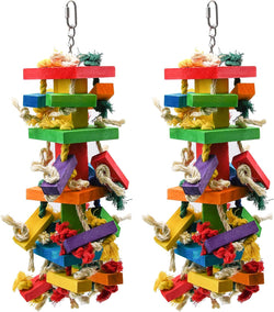 Ruby.Q 2 Pack Large Parrot Toy, Multicolored Wooden Chewing Toy for African Greys and Large Macaws, 20in