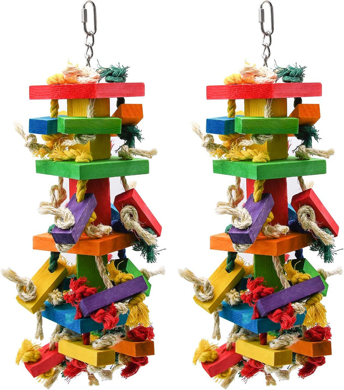 Ruby.Q 2 Pack Large Parrot Toy, Multicolored Wooden Chewing Toy for African Greys and Large Macaws, 20in
