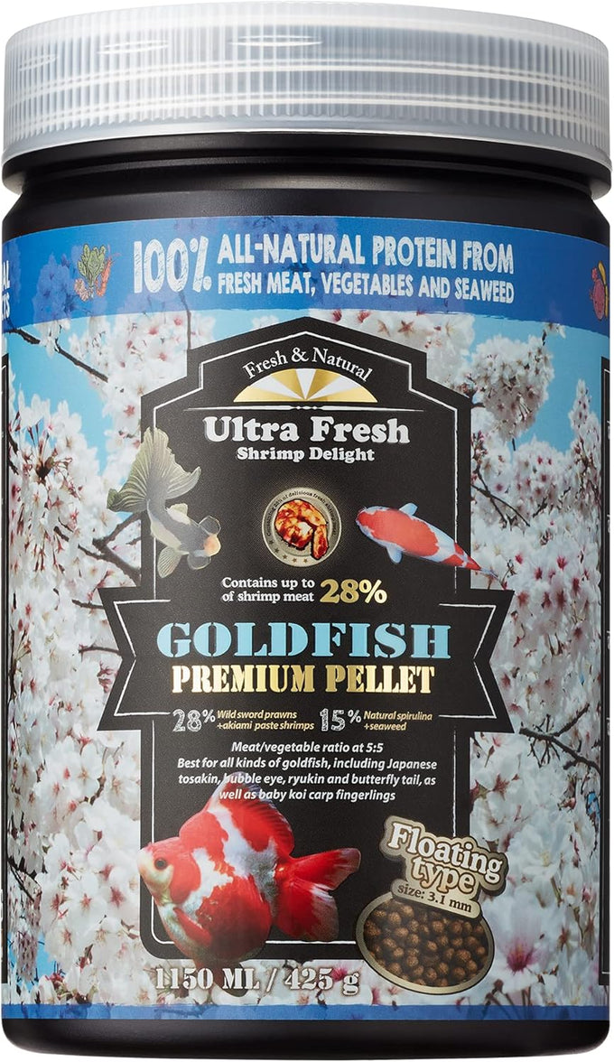Ultra Fresh Goldfish Food - Goldfish Premium Pellet, 4.6 oz, Clear Water Formula, All Natural Sword Prawn Flavor
