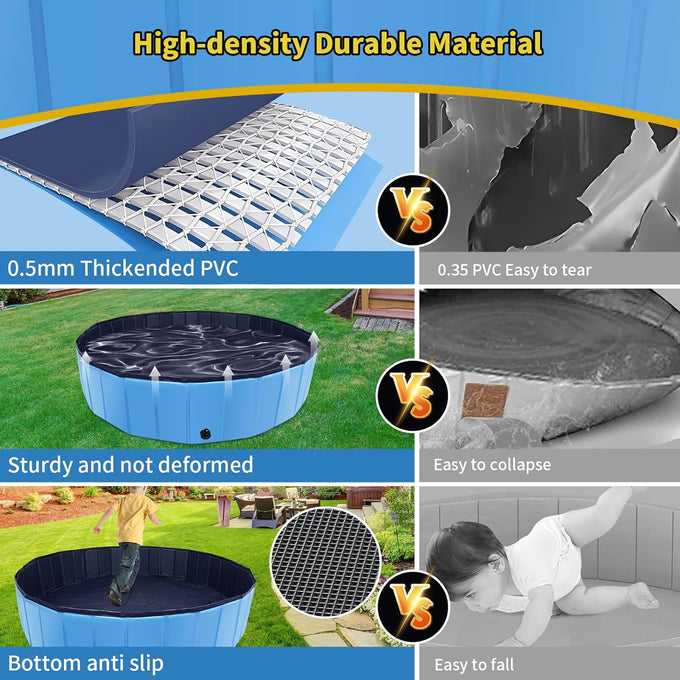cacps foldable dog pool, 32" x 8" hard plastic non-slip kiddie pool for outdoor backyard use