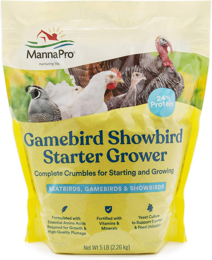 Manna Pro 24% Protein Crumbles for Chickens, Ducks, Gamebirds & Turkeys - Healthy Complete Diet, Vitamins & Minerals, 5 lb Bag