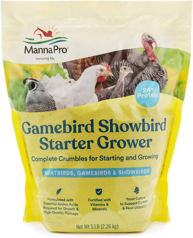 Manna Pro 24% Protein Crumbles for Chickens, Ducks, Gamebirds & Turkeys - Healthy Complete Diet, Vitamins & Minerals, 5 lb Bag