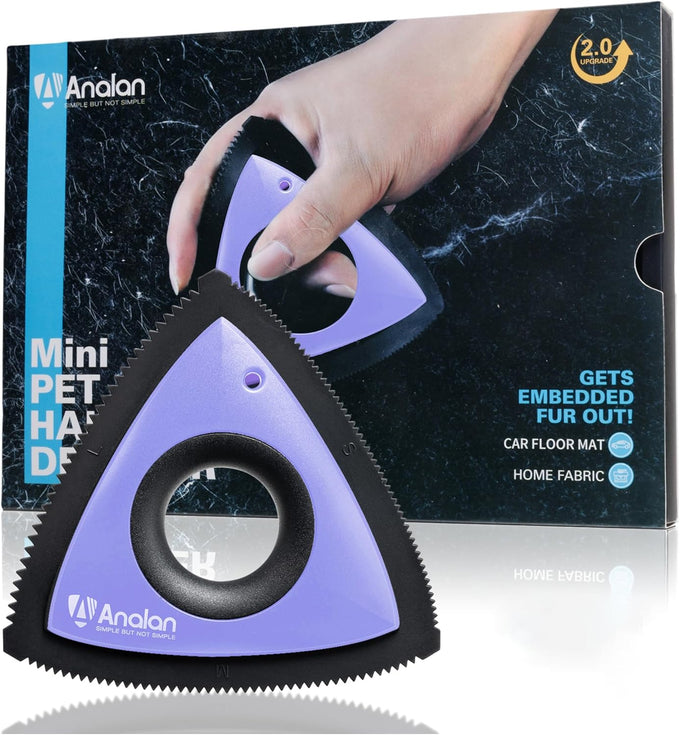 Analan Mini Triangle Pet Hair Remover for Car Detailing, Auto Interiors, Couch, and Furniture - Effectively Removes Dog & Cat Fur, Lint, and Carpet Debris in Jet Black