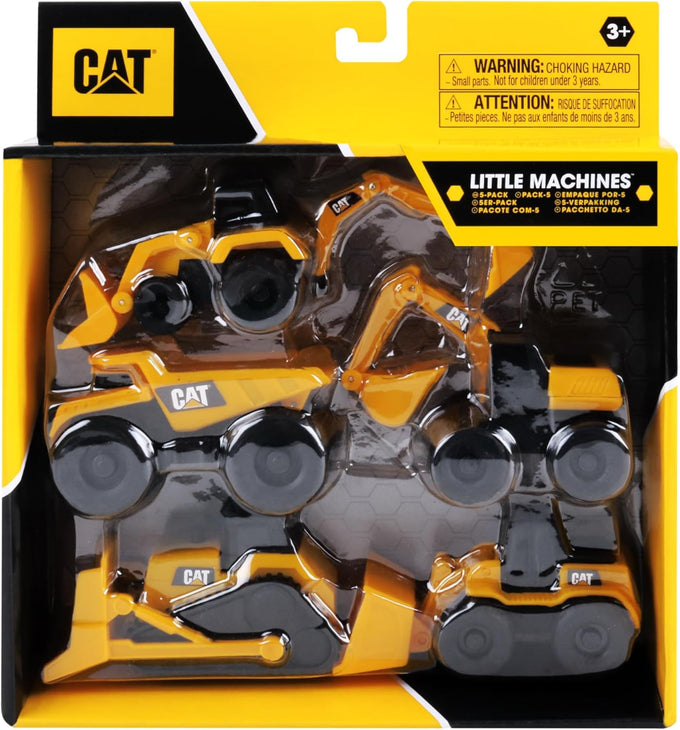 Cat Construction 5-Piece Little Machines Set with Movable Parts, Durable Design, and Versatile Use