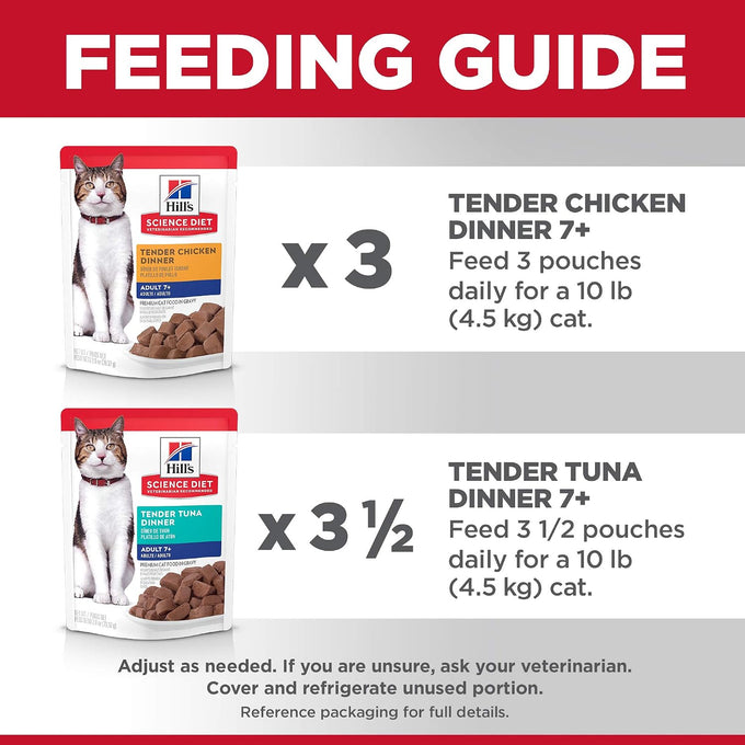 Hill's Science Diet Adult 7+ Wet Cat Food Variety Pack, Chicken & Tuna, 2.8 oz. Pouches, 12-Pack