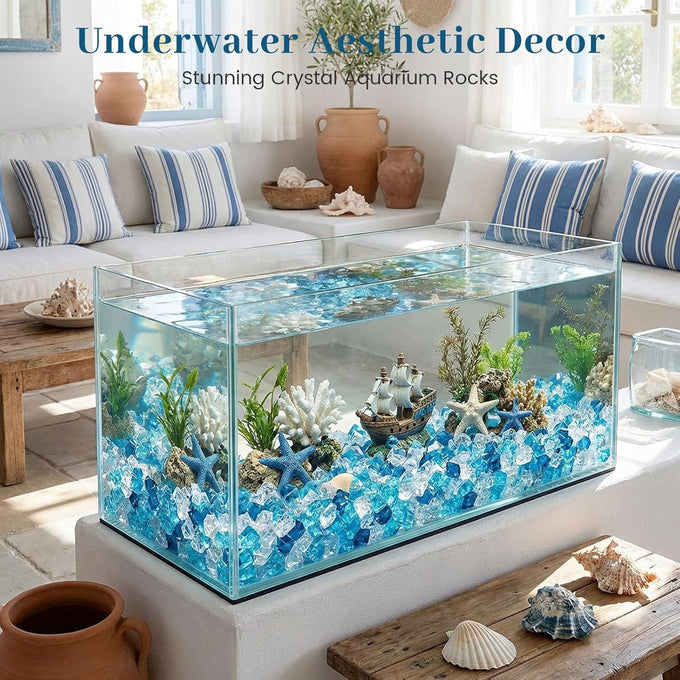 DomeStar 150PCS Assorted Blue Fake Ice Rocks, Aquarium Gravels for Fish Tanks Decorations and Home Table Scatter