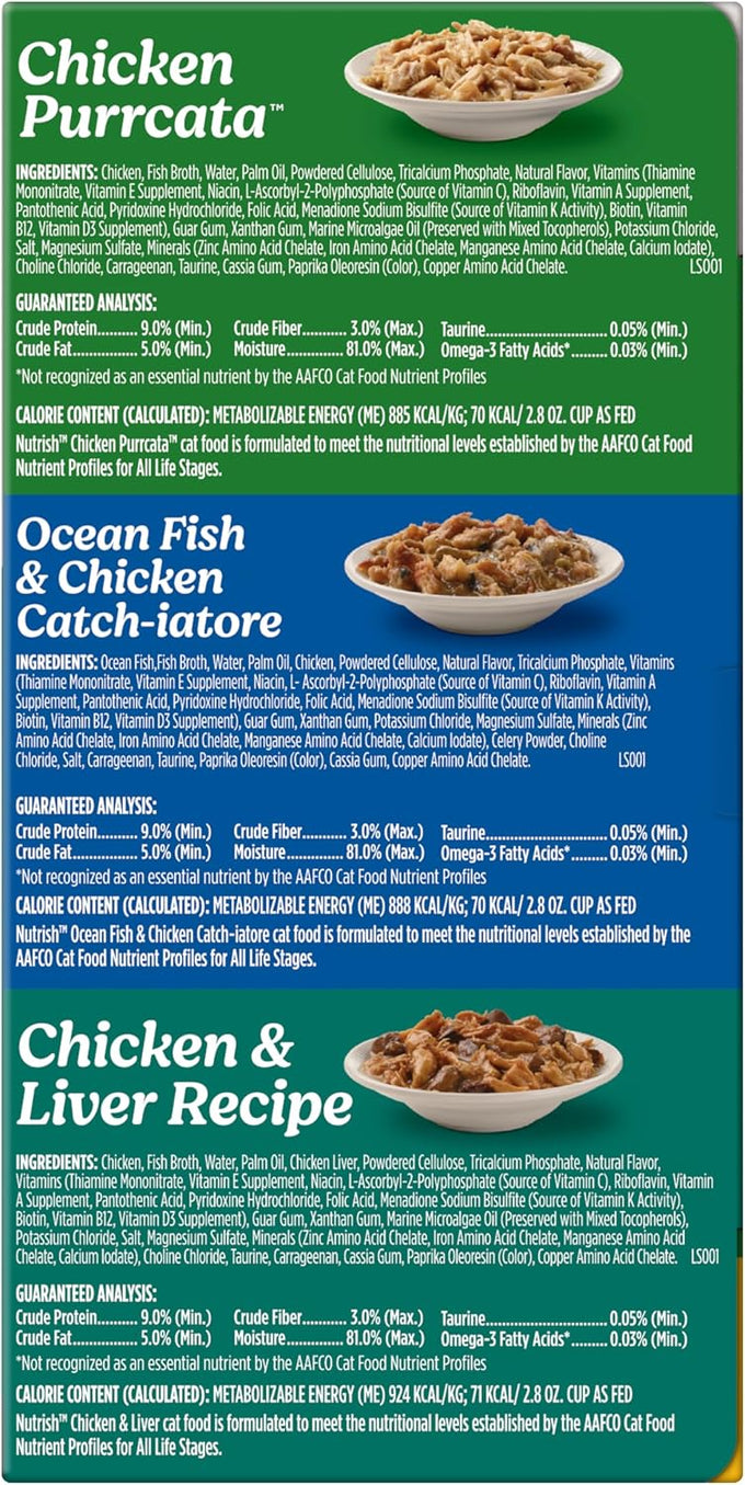 Nutrish Grain Free Chicken Lover's Whole Health Blend Variety Pack Wet Cat Food, 2.8 oz. Cup, 12 Count (Rachael Ray)