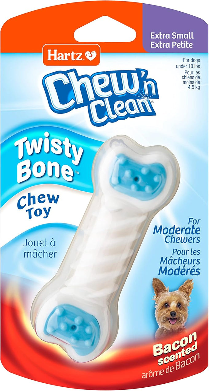 Hartz Chew 'n Clean Twisty Bone Dog Chew Toy, Bacon Scented, Extra Small for Moderate Chewers