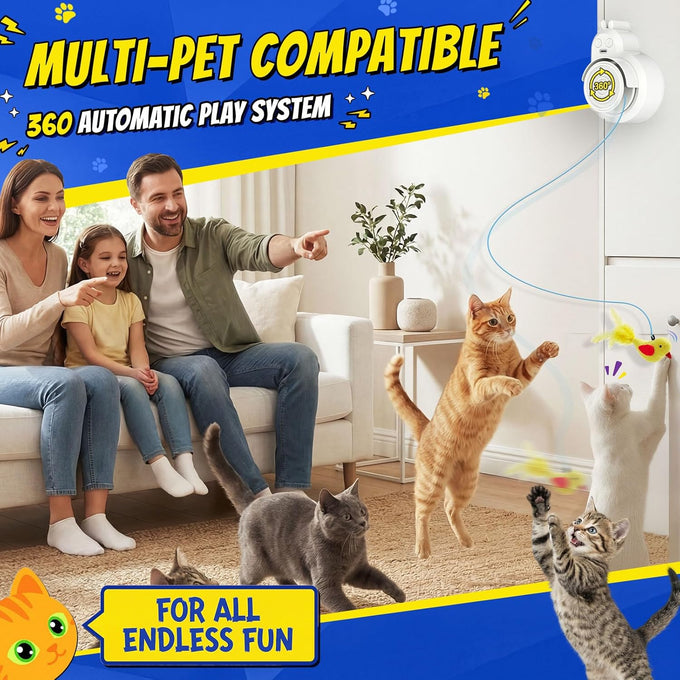 Automatic Flying Bird Feather & Mouse Wand Cat Toy for Indoor Cats, Hands-Free USB-Rechargeable Safe Play Chase Exercise
