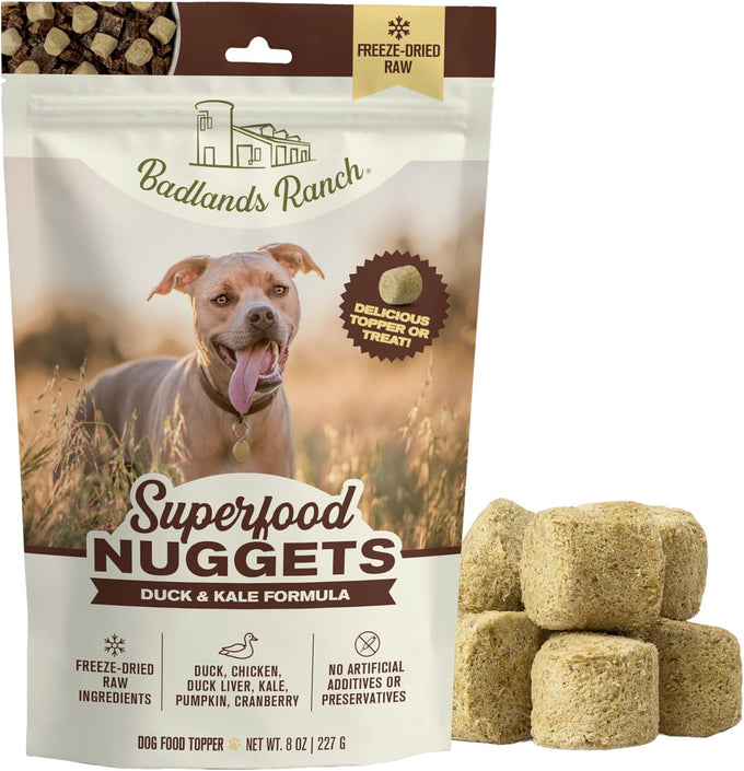 Badlands Ranch Freeze-Dried Duck & Kale Dog Treats, High Protein, No Artificial Additives, 8oz Bag