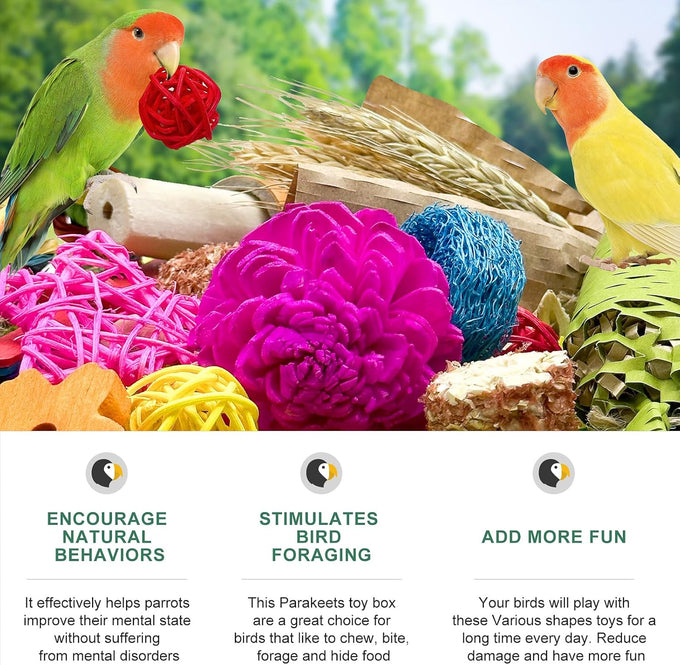 Natural Bird Toy Foraging Parrot Shredding Toys Box for Small-Medium Birds (Colorful)