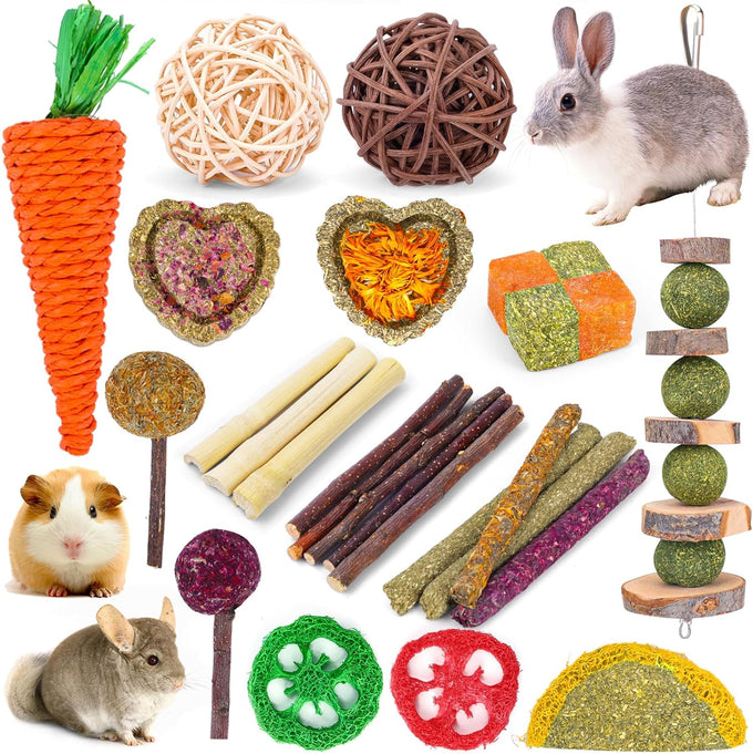 52pcs Natural Timothy Grass Molar Teeth Sticks, Rabbit Chew Toys, Guinea Pig Treats, Small Animal Snacks