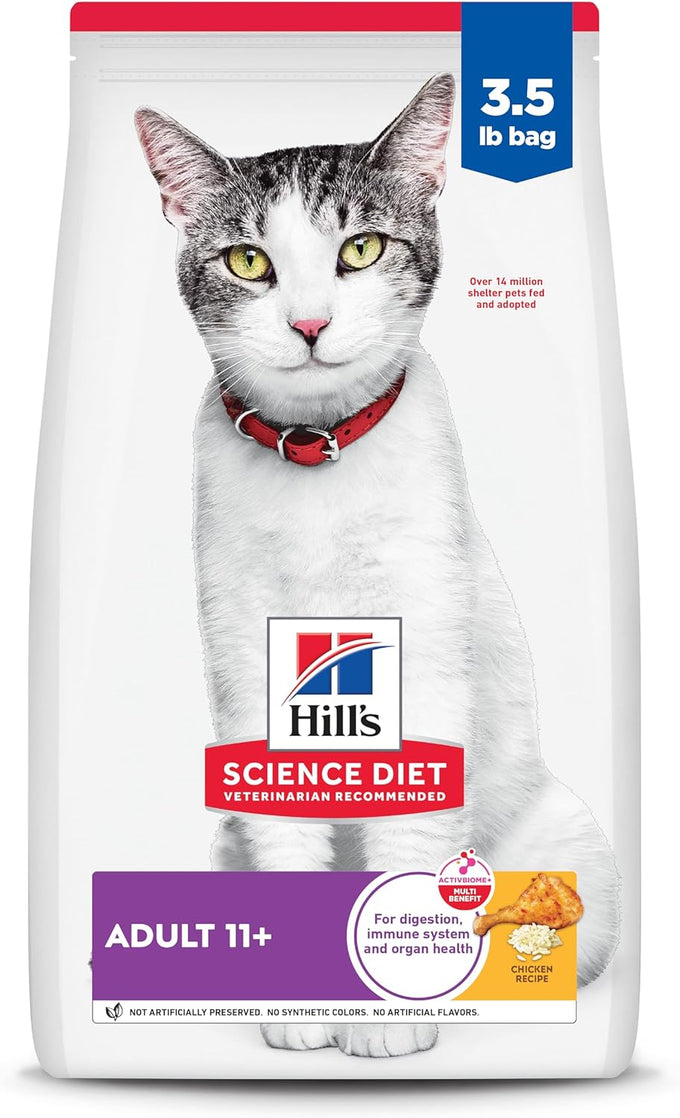 Hill's Science Diet Senior 11+ Dry Cat Food, Chicken, 3.5 lb. Bag