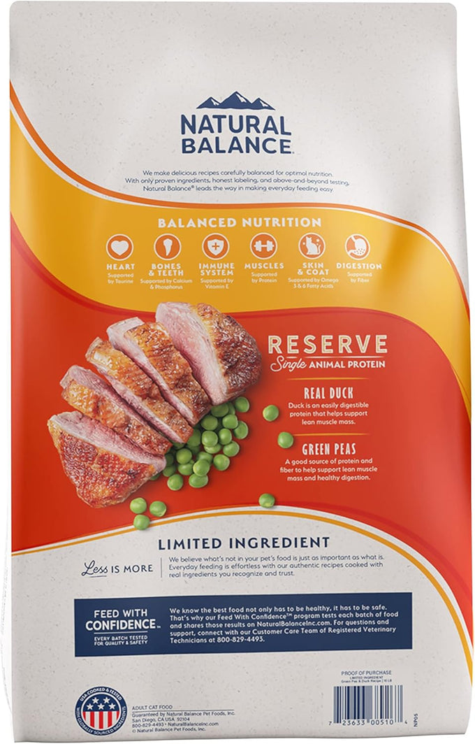 Natural Balance Reserve Duck Grain-Free Adult Cat Food, 10 Pound Bag, No Grain or Soy, Limited Ingredient