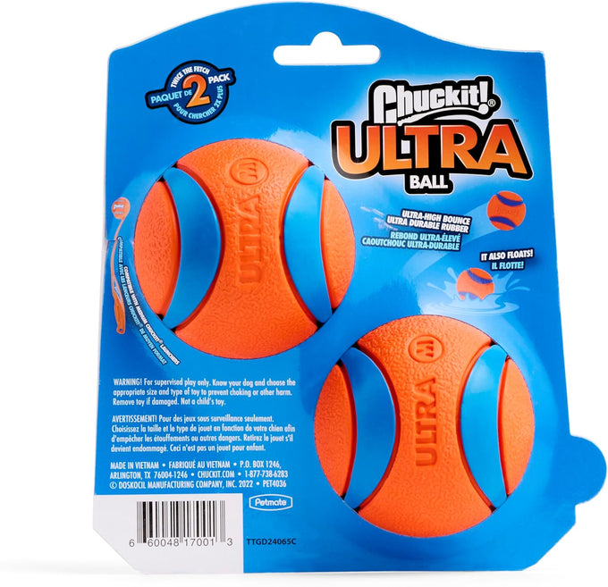 Chuckit! Ultra Ball Dog Toy - Medium Rubber Bouncy Fetch Balls for 20-60 lb Dogs - 2.5-inch Diameter, Pack of 2