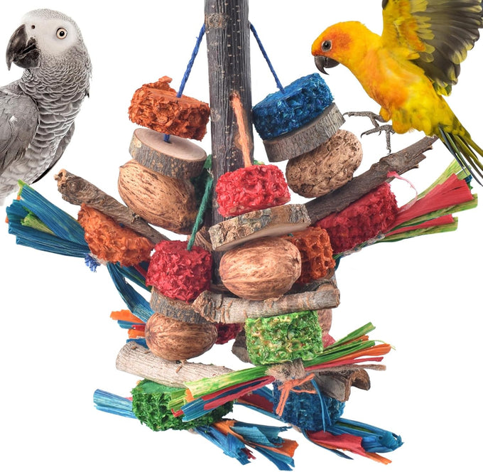 Bissap Bird Chew Toys, Natural Bark Corncob Nuts Parrot Toys for Conure Cockatoo Parakeet Budgies Cockatiel Lovebirds Pets