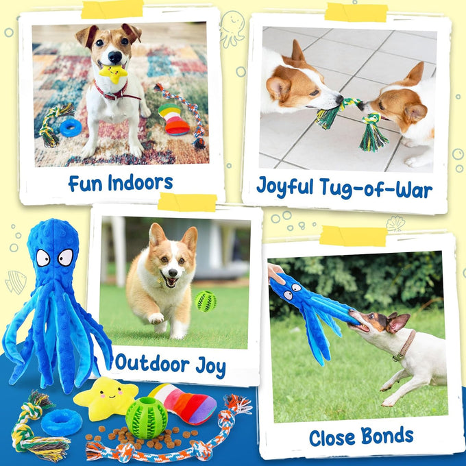 kipritii 9-pack interactive puppy dog toys for small dogs - squeaky octopus-shaped toy and chew toys