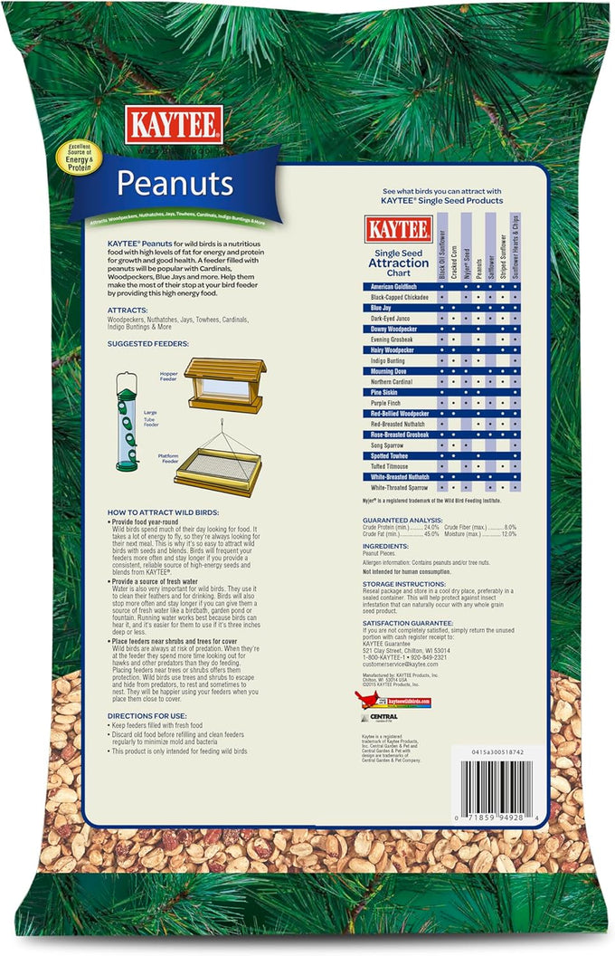 Kaytee shelled peanuts for cardinals, blue jays, and woodpeckers, 11 pounds, high-energy wild bird food