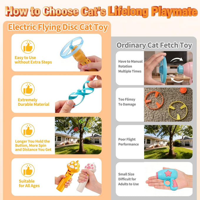 Baborui Yellow Cat Toy Disc Launcher Rechargeable Interactive Fetch Toy for Indoor Cats with 8 Flying Discs