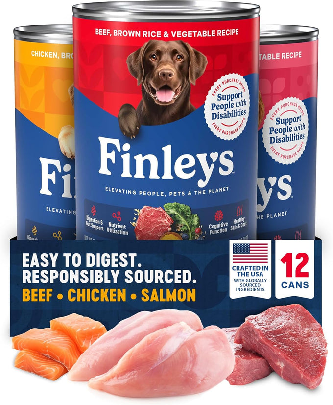 Finley's Wet Dog Food, Salmon, Brown Rice & Vegetable Pate, Real Ingredients, Canned Topper, 12.5oz, 12 Cans