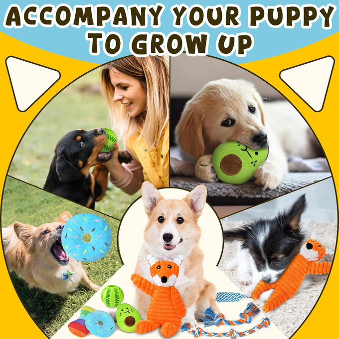 Zeaxuie 9-pack puppy toys bundle for small dogs, teething toys, squeaky plush and rope chew toys