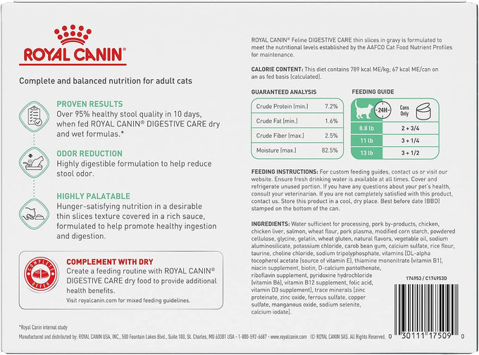 Royal Canin Feline Care Nutrition Digestive Care Adult Thin Slices in Gravy Cat Food, 3 oz (Pack of 12)