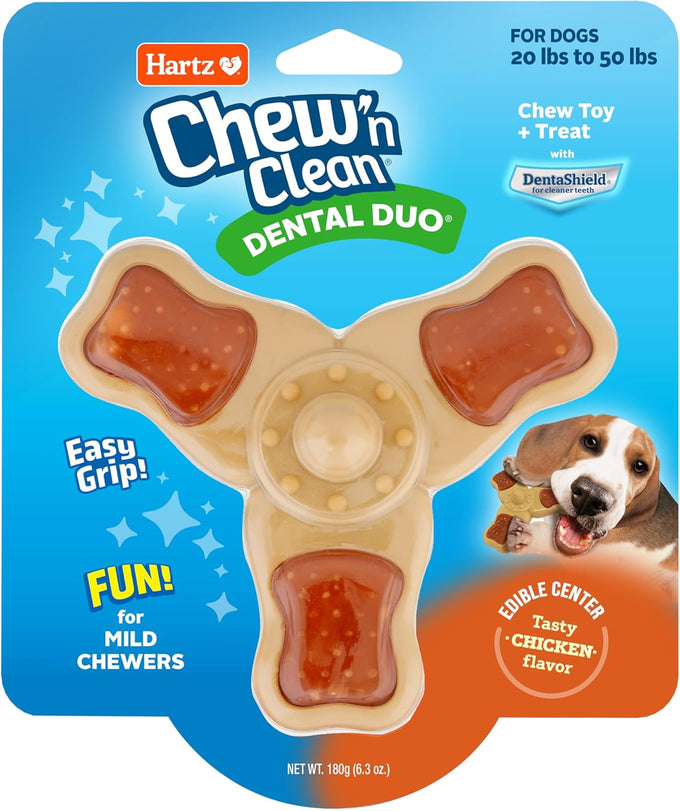 Hartz Chicken Flavored Tri-Point Dog Toy and Treat in One, Medium Size, for Puppies and Adult Dogs
