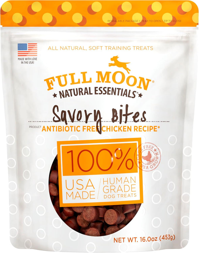 Full Moon Essential Beef Savory Bites All Natural Dog Treats, 14 Ounce, Human Grade, No Fillers, Made in the USA