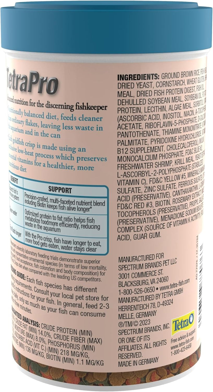 Tetra TetraPro Goldfish Crisps Fish Food, 3.03 oz, biotin enhanced for optimal health